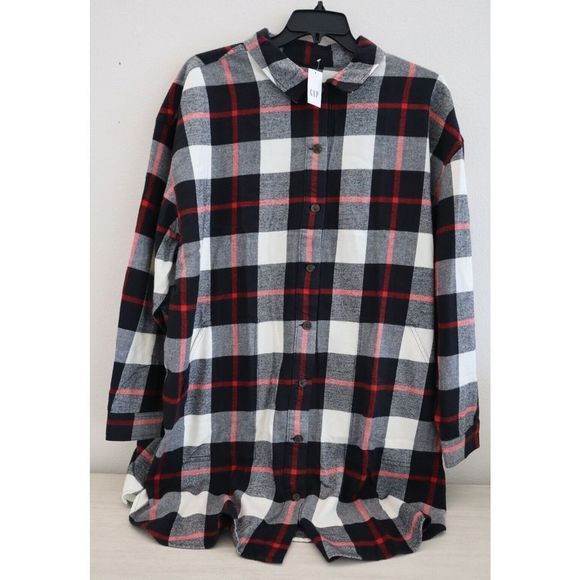 Gap IND1006 Women's Sz 2XL Red/Black/White Plaid Long Sleeve Shirt Dress $98 - Picture 1 of 8